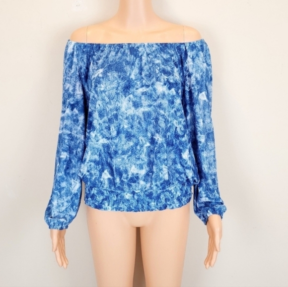 Michael Kors Blue Off-Shoulder Long Sleeve Blouse - Picture 1 of 9